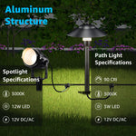 Load image into Gallery viewer, SUNVIE LED Low Voltage Landscape Lighting 12V Landscape Lighting Kit with Connectors, Low Voltage Pathway Lights with Spotlights Aluminum Pathway Lights Wired Waterproof for Patio Yard Garden, 12 Pack