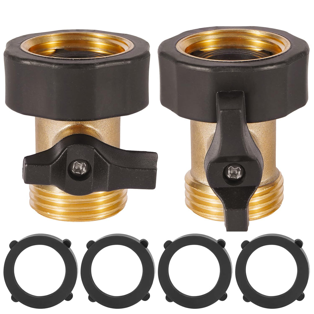 AuySier 2 Pack Garden Hose Shut Off Valve, Easy Grip Rubber Handle, 3/4" Heavy Duty Solid Brass Fittings Water Hose Shutoff Valve with 4 Pcs Hose Washers