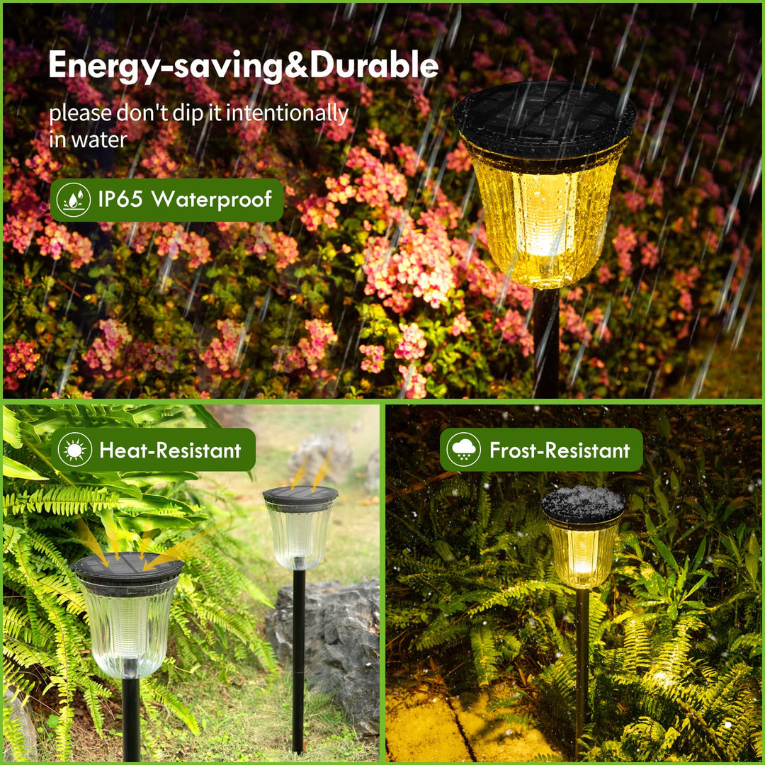 WTGEGF Solar Pathway Lights Outdoor Waterproof, 4 Pack 200 Lumens Super Bright Solar Garden Lights with 2 Lighting Modes, Auto On/Off Outdoor Solar Lights for Yard, Walkway, Lawn, Driveway, Path
