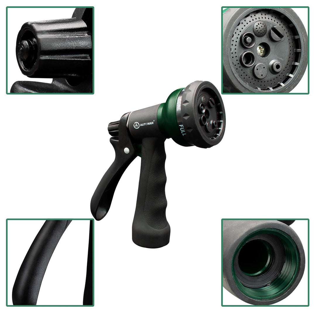 AUTOMAN-Garden-Hose-Nozzle, ABS Water Spray Nozzle with 7 Adjustable Watering Patterns, Slip Resistant for Watering Plants, Lawn& Garden, Washing Cars, Cleaning, Showering Pets & Outdoor Fun.