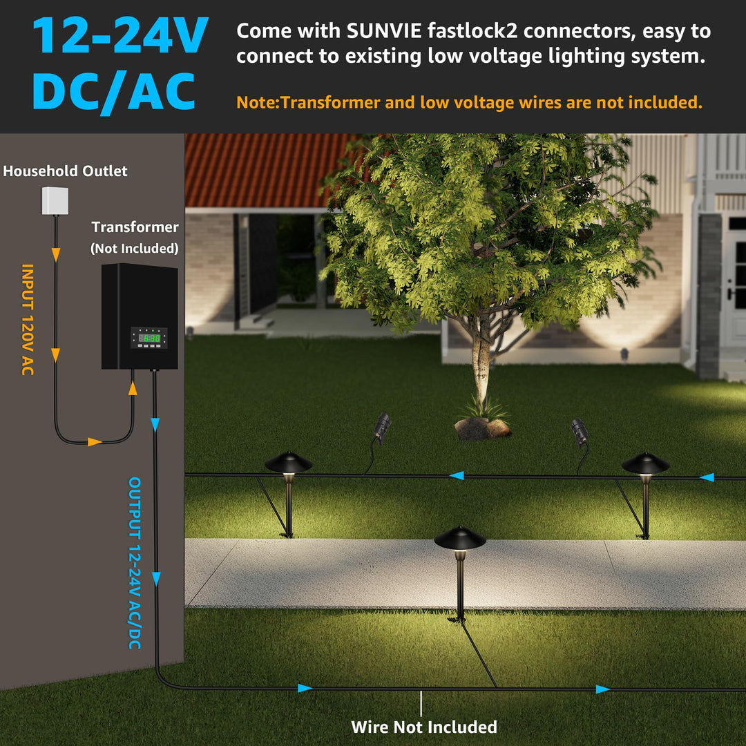 SUNVIE LED Low Voltage Landscape Lighting 12V Landscape Lighting Kit with Connectors, Low Voltage Pathway Lights with Spotlights Aluminum Pathway Lights Wired Waterproof for Patio Yard Garden, 12 Pack