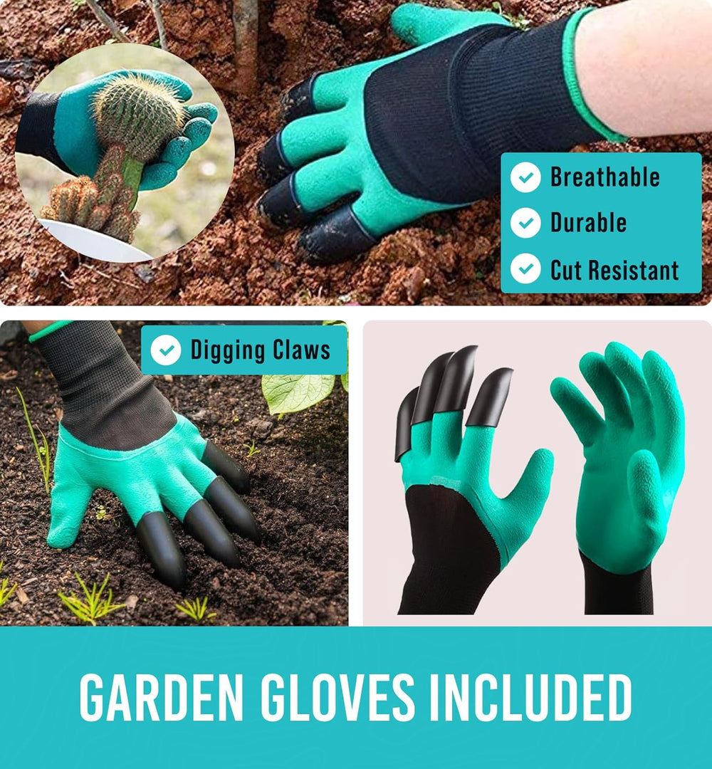 9-Piece Complete Garden Tool Set – Ergonomic Hand Tools Kit with Weeder, Pruner, Transplanter, Trowel, Rake & Storage Bag